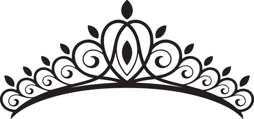 Elegant bridal tiara silhouette featuring delicate swirl patterns and leaf accents for princess wedding celebration accessories. © Kamrun82
