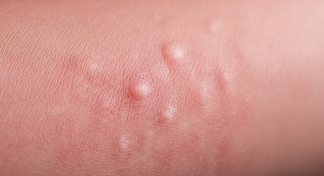 Macro Close-Up of Allergic Reaction Hives and Itchy Red Bumps on Human Skin