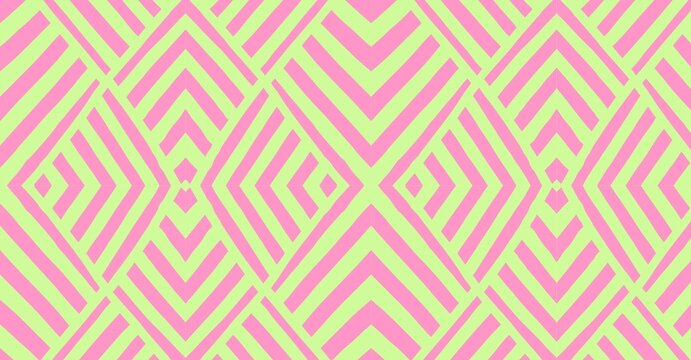 Bright neon pink and lime green geometric chevron seamless pattern
