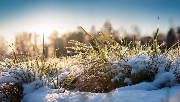 Hierba Con Nieve En Invierno