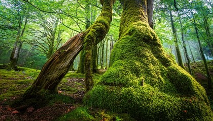 Musgo Verde Tronco Madera Arboles Tronco Cubrir Primavera Verde Madera Asturias © Briar