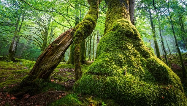 Musgo Verde Tronco Madera Arboles Tronco Cubrir Primavera Verde Madera Asturias