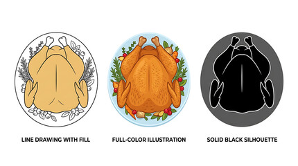 Festive roasted turkey illustrations thanksgiving dinner graphics for holiday design print projects © Md Shirajul