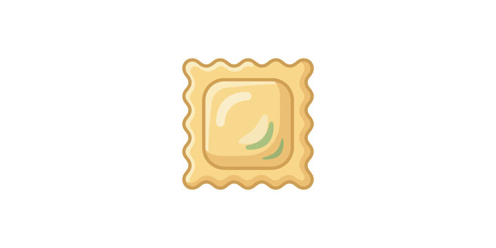 A single piece of square ravioli pasta isolated on a white background.