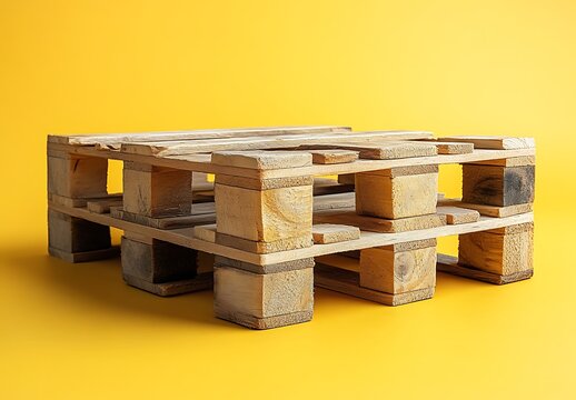 Wooden pallet on yellow background, crate