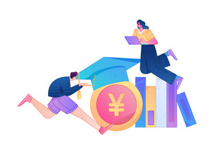 Fototapeta premium Education and learning people flat vector concept hand drawn illustration 