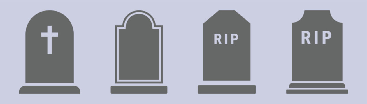 Simple design gravestone headstone memorial cemetery silhouette used for background permanent deletion, game over screens, and Halloween branding. Vector illustration.