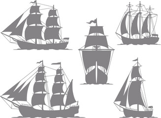 Collection of silhouetted sailing ships on a white background © StockMingle