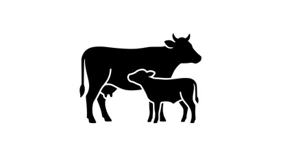 Fototapeta premium Nursing Cow and Calf Silhouette Vector Graphic for Dairy Agriculture Branding, Organic Farm Milk Logos, and Livestock Ranching Industry Designs