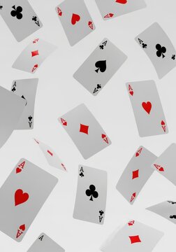 Falling Aces Playing Cards Background with Hearts Diamonds Clubs and Spades for Casino and Gambling Concepts