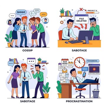 Office Workplace Conflicts: Gossip, Sabotage, and Procrastination