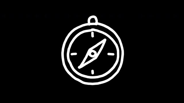 Compass navigation travel adventure 4K Hand Drawn Animation with alpha transparent background