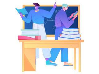 Fototapeta premium Education and learning people flat vector concept hand drawn illustration 
