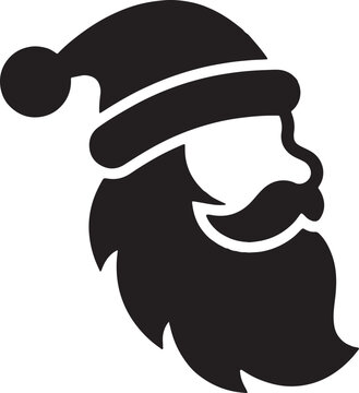 Santa claus head profile with beard and hat, christmas holiday character vector graphic illustration.