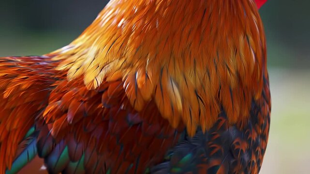 Observing a Rooster in Close Focus on Feathers and Colors