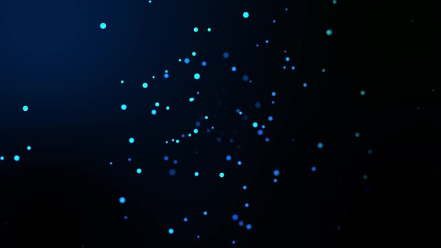 Blue particle animation floating gently in dark cyberspace. Showing glowing abstract bokeh spheres moving smoothly across a deep navy backdrop. 4K animation loop.