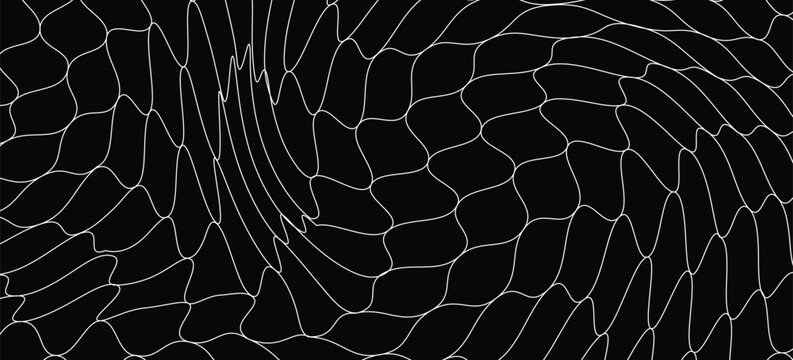 Fishing net seamless pattern. Soccer and football gates mesh. Fishnet texture. Basketball hoop and hockey net pattern. Sportswear texture. Chain link fence. Vector illustration on black background.