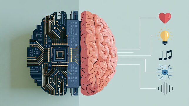 Digital brain hemisphere connects to biological hemisphere and abstract concepts