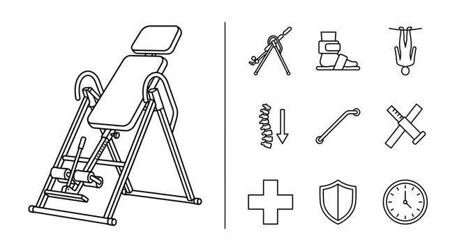 Inversion Table and Healthcare Icons Vector Illustration