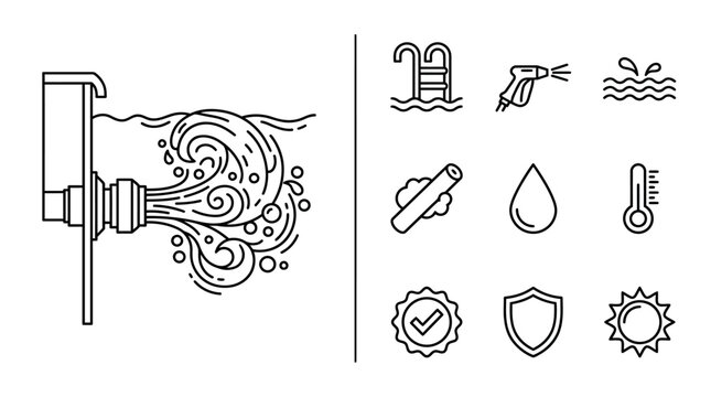 Swimming Pool Jet Cleaning and Maintenance Icon Set