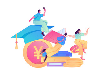 Fototapeta premium Education and learning people flat vector concept hand drawn illustration 