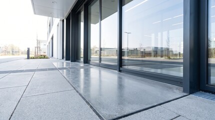 Fototapeta premium Smooth Step-Free Level Threshold at a Modern Building Entrance as Inclusive Design Metaphor