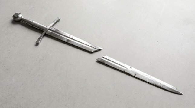 Defeat and Failure: Steel Sword Snapped Clean in Two, Both Halves Lying Apart