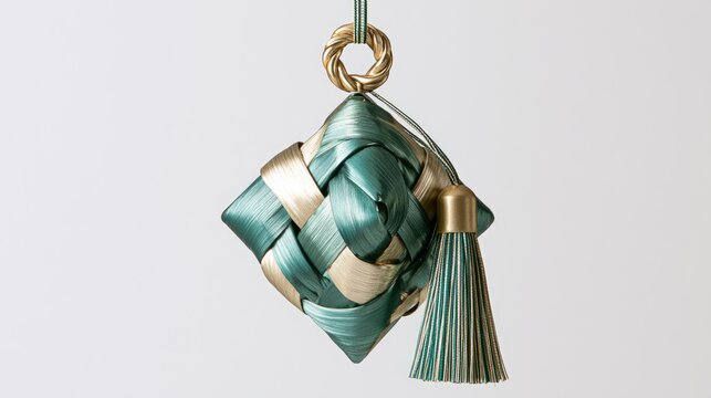 Woven diamond-shaped ornament with tassel