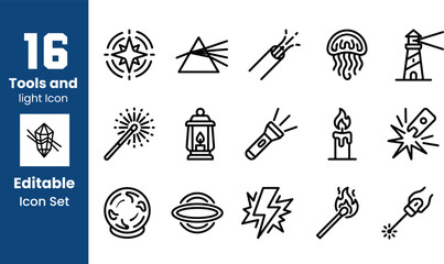 Light Tools Bold Outline Editable Vector Icon Set   Modern Linear Lighting Equipment Symbols Collection for UI, Web, App, Branding, Print, Infographics, and Graphic Design © saeed