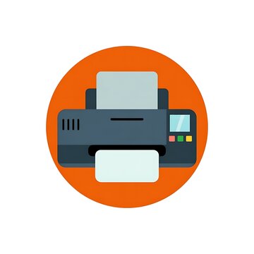 Flat printer icon on orange circle background