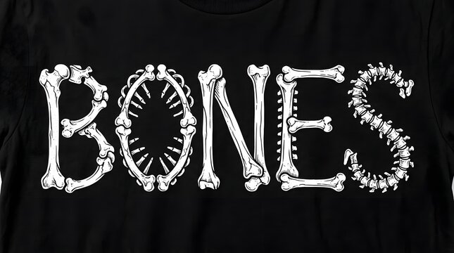 Bones typography design made of human skeletal elements on black background