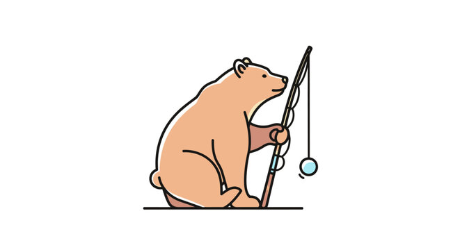 Brown bear holding fishing rod.