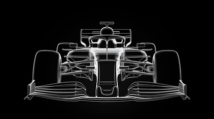 Obraz premium Formula one race car front sketch on dark background with futuristic performance styling