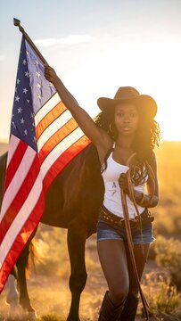 Cowgirl and Flag.