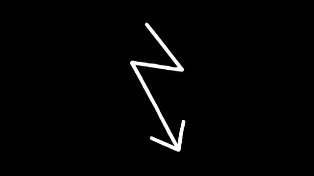 Hand Drawn Zigzag Down Arrow Animation on Black Background