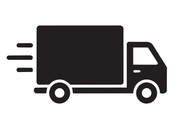 Simple black fast delivery truck icon isolated on white background with flat shipping transport symbol design © Oksana Kalashnykova