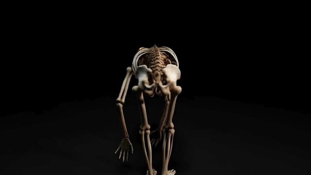 A human skeleton dancing in a dark background 3D animation