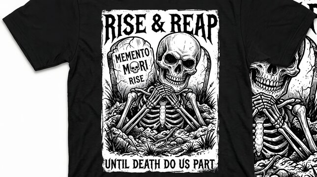 Rise and reap memento mori skeleton tshirt design