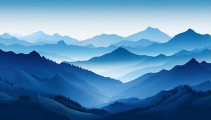 Obraz premium Layered Mountain Range Depicted In Shades Of Blue Creating A Serene Landscape
