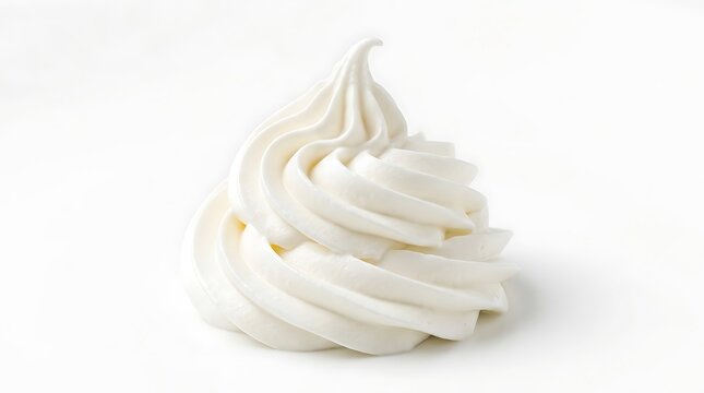 Swirl of Fresh White Whipped Cream Macro Isolated on White Background for Bakery Dessert Topping Menu Graphic Design