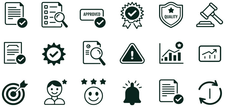 Quality Control Icons Set &ndash; Inspection, Testing, Standards and Quality Assurance Vector.