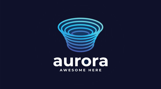 Abstract vortex logo design featuring glowing blue circular lines on a dark textured background illustration
