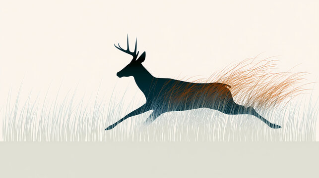 A deer with a full body of antlers and a red tail is running across a field on a sunny day.