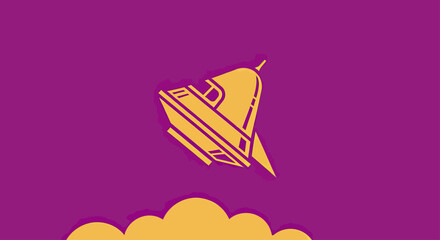 Yellow bell spacecraft launch on purple background. © biwas