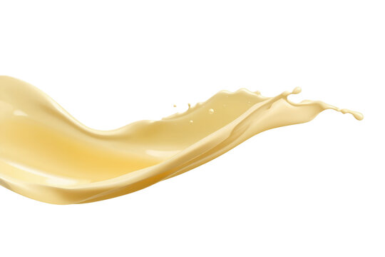 Creamy liquid splashing against a transparent background, pouring fresh dairy product or sweet caramel sauce wave