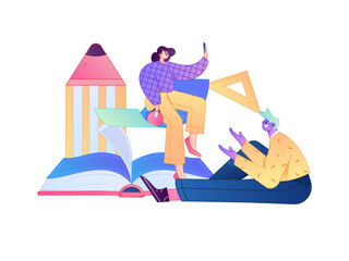Obraz premium Education and learning people flat vector concept hand drawn illustration 