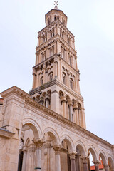 Fototapeta premium Diocletian's Palace and the Romanesque bell tower of the Cathedral of Saint Domnius in Split old town, Croatia 