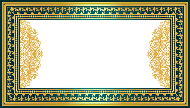 Luxury mandala golden floral rectangle corner certificate page border pattern line photo thai frame islamic wedding invitation background