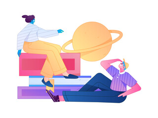Naklejka premium Education and learning people flat vector concept hand drawn illustration 