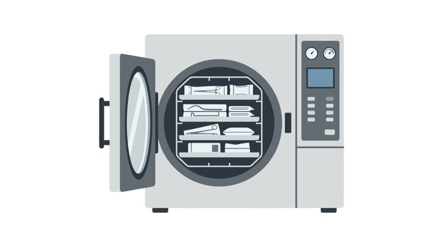 Sterilization Machine with Open Door and Loaded Trays